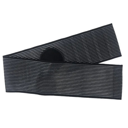 Black and gray striped umbilical hernia belt for men and women with adjustable support design