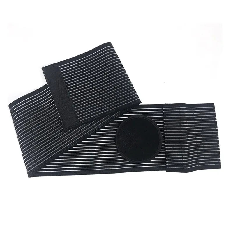 Zorelie.co black striped umbilical hernia belt for men and women with adjustable strap