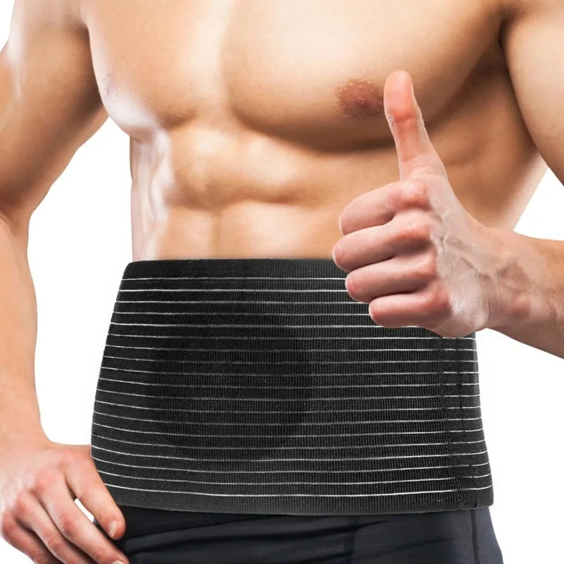 Zorelie.co black umbilical hernia belt for men and women worn by a muscular man showing thumbs up