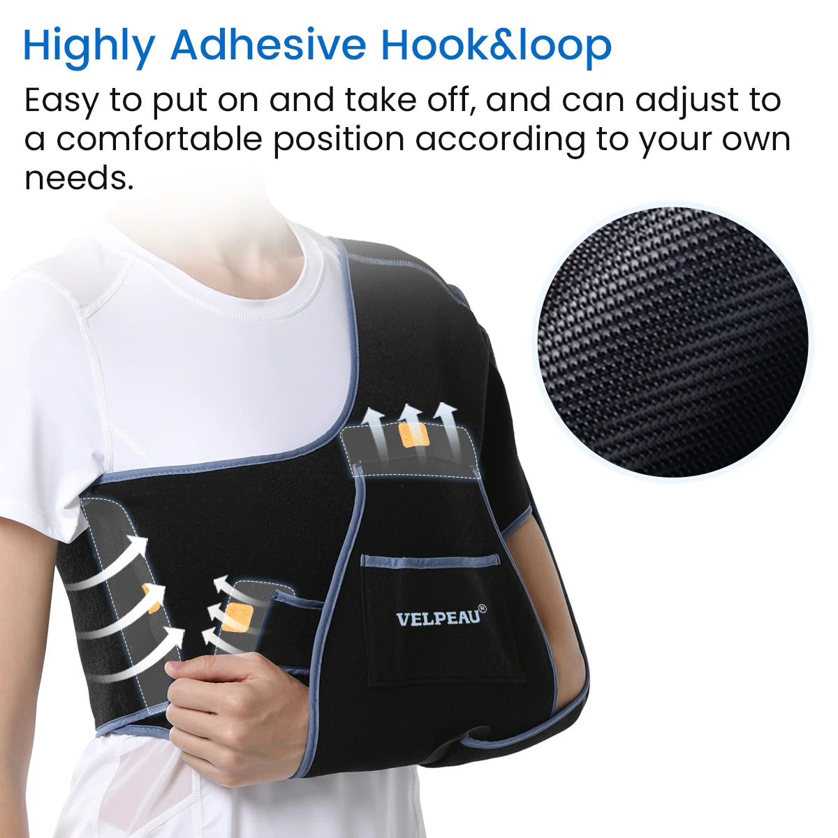 Zorelie.co arm sling for elbow injury with highly adhesive hook and loop for adjustable comfort