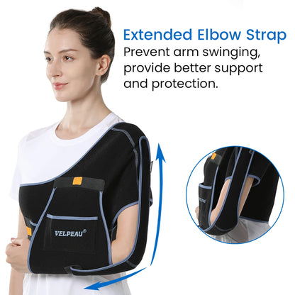 Arm sling for elbow injury by Zorelie.co with extended elbow strap for better support and protection