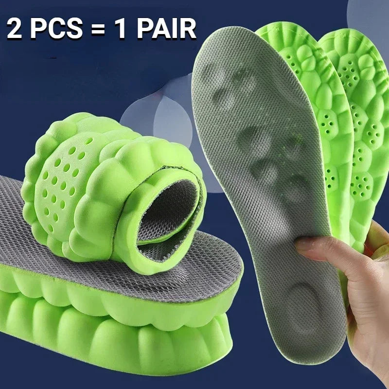Green 4D massage shoe insoles with textured surface for enhanced foot comfort and support