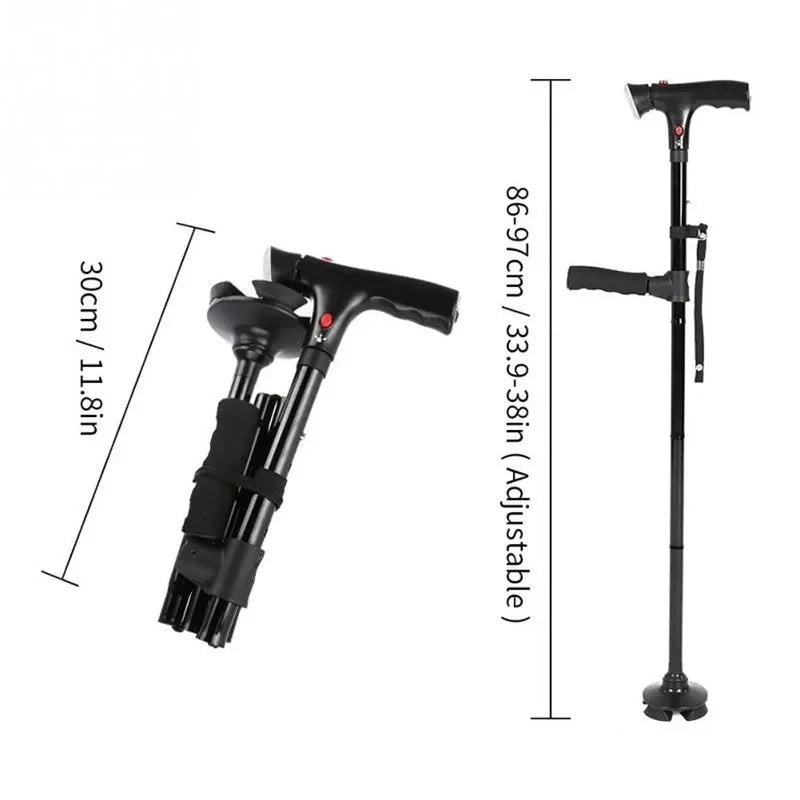 Zorelie.co collapsible folding walking cane adjustable height with ergonomic handle and foldable design