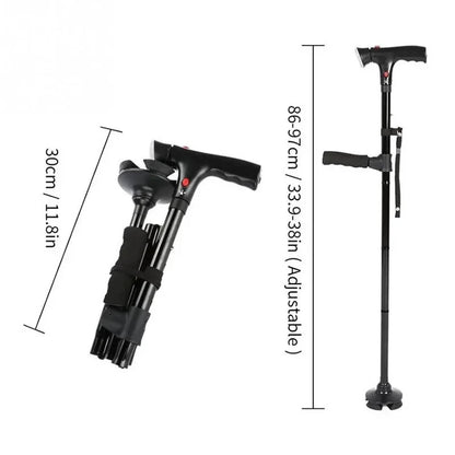 Zorelie.co collapsible folding walking cane adjustable height with ergonomic handle and foldable design