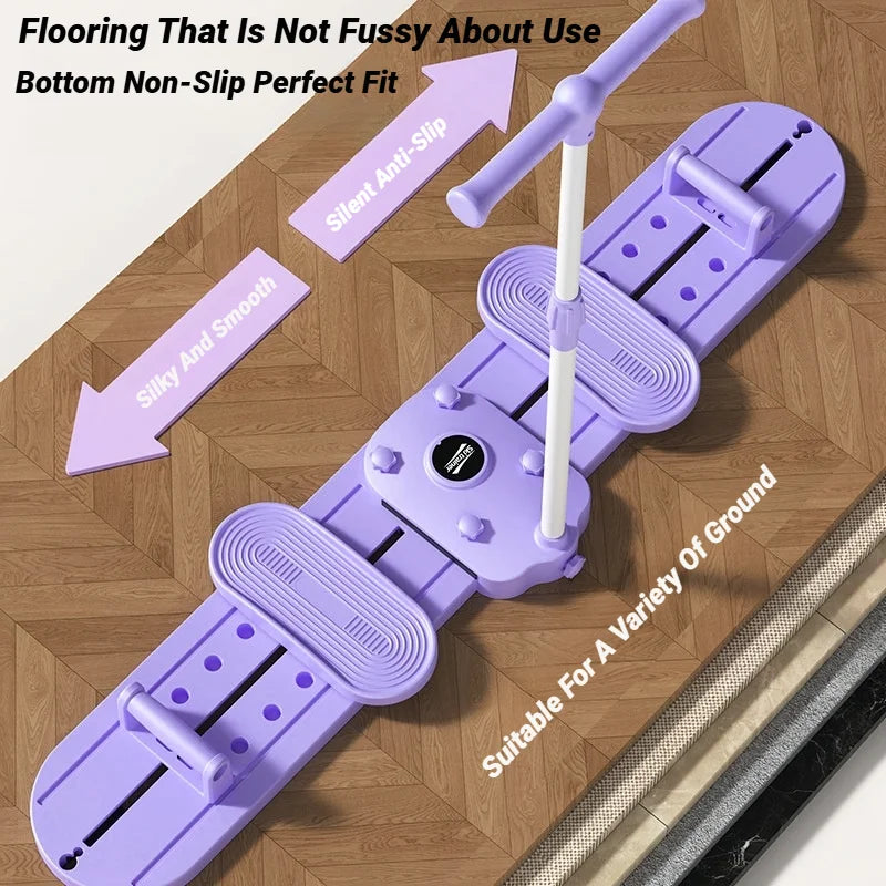 Purple postpartum pelvic floor exercise machine with adjustable handles on wooden floor