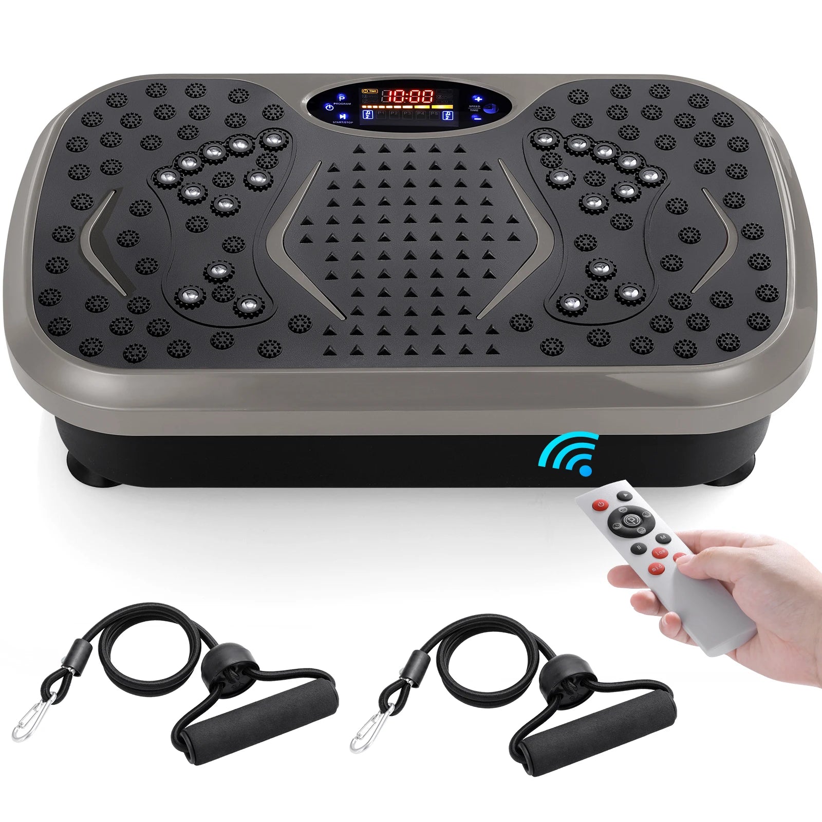 Zorelie.co vibration plate exercise machine with digital display remote and resistance bands for full body workouts
