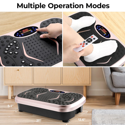 Zorelie.co vibration plate exercise machine with multiple operation modes and remote control in a home setting