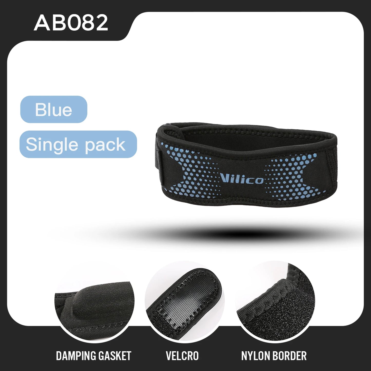 Zorelie.co blue patella knee strap for pain relief with damping gasket velcro and nylon border