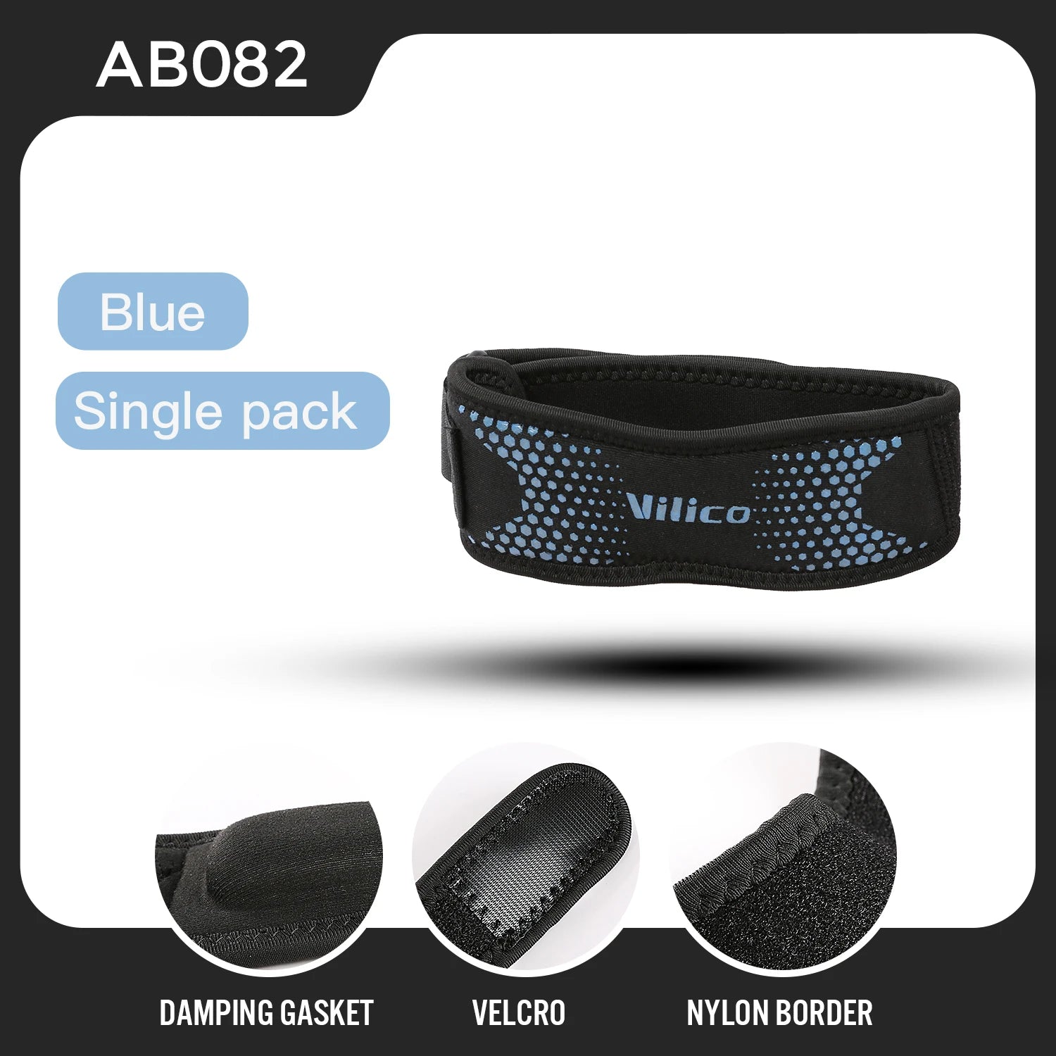 Zorelie.co blue patella knee strap for pain relief with damping gasket velcro and nylon border
