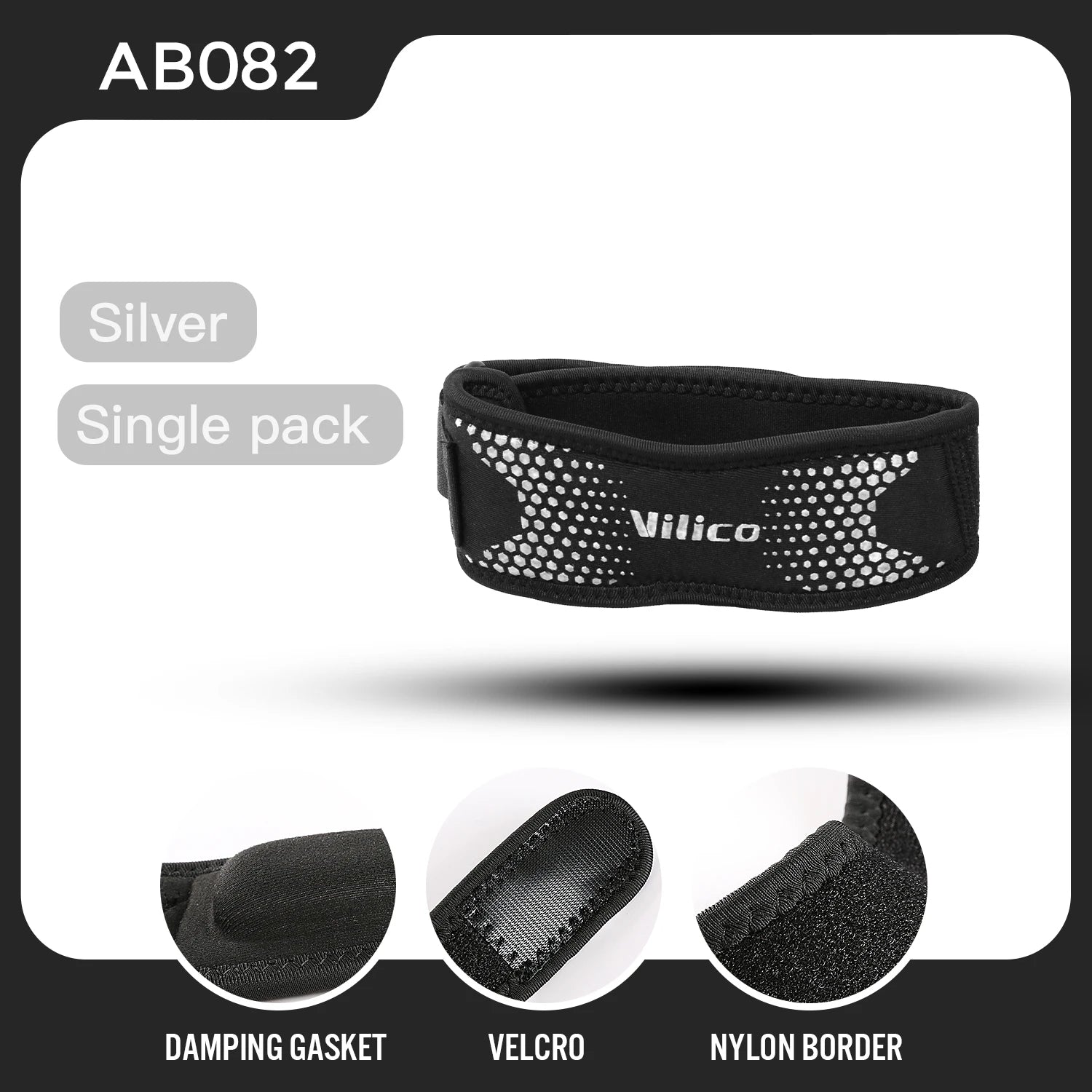Zorelie.co black patella knee strap for pain relief with damping gasket velcro and nylon border
