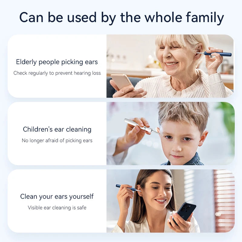 Visual ear cleaner with camera used by elderly, children, and adults for safe ear cleaning