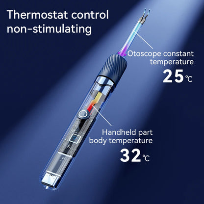 Visual ear cleaner with camera showing thermostat control and temperature settings for safe ear cleaning