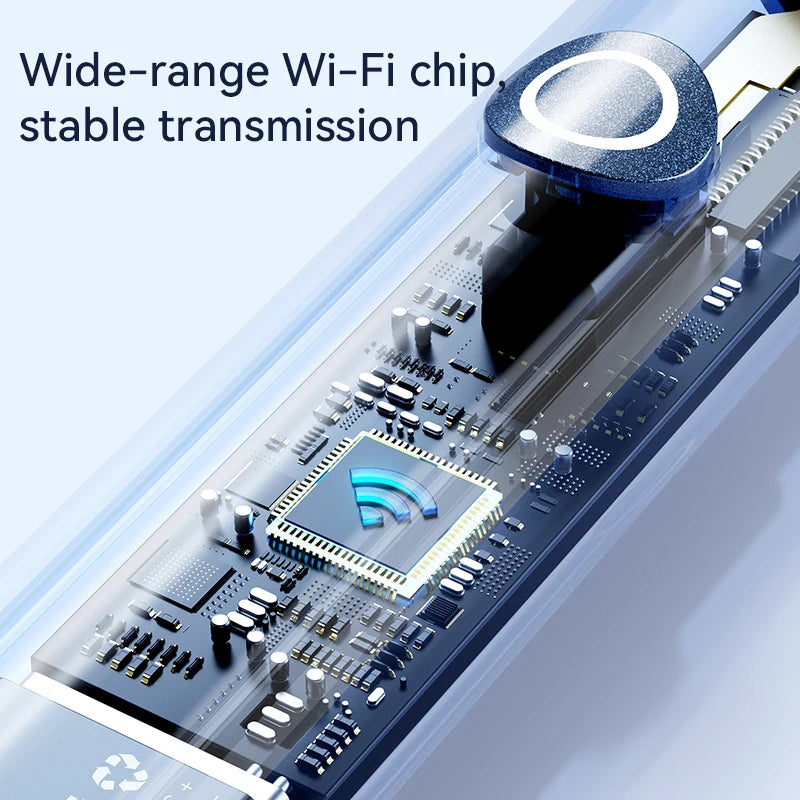 Close-up of wide-range Wi-Fi chip inside the visual ear cleaner with camera for stable transmission
