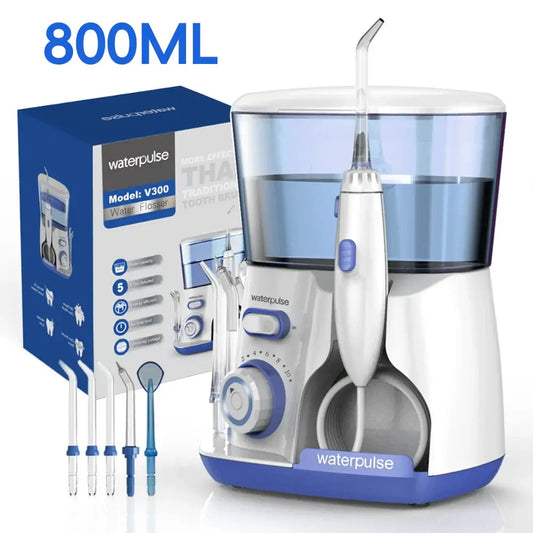 Zorelie.co waterpulse electric water flosser for teeth cleaning with 800ML water tank and multiple nozzle tips