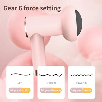 Zorelie.co wireless slimming massage gun in pink with six gear force settings for soft, medium, and powerful massage