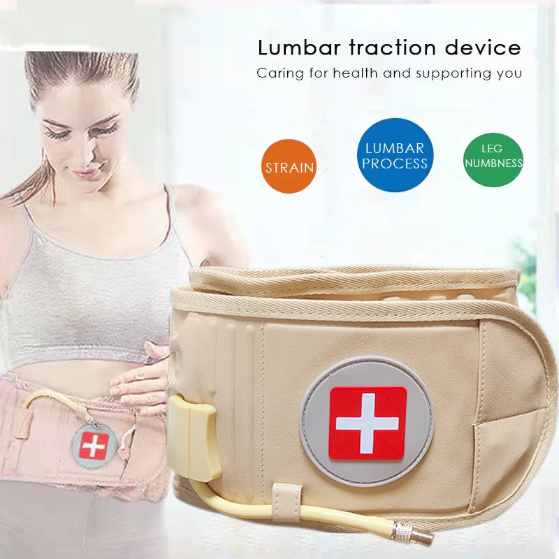 Inflatable lumbar traction belt by Zorelie.co designed for strain relief leg numbness and lumbar process support