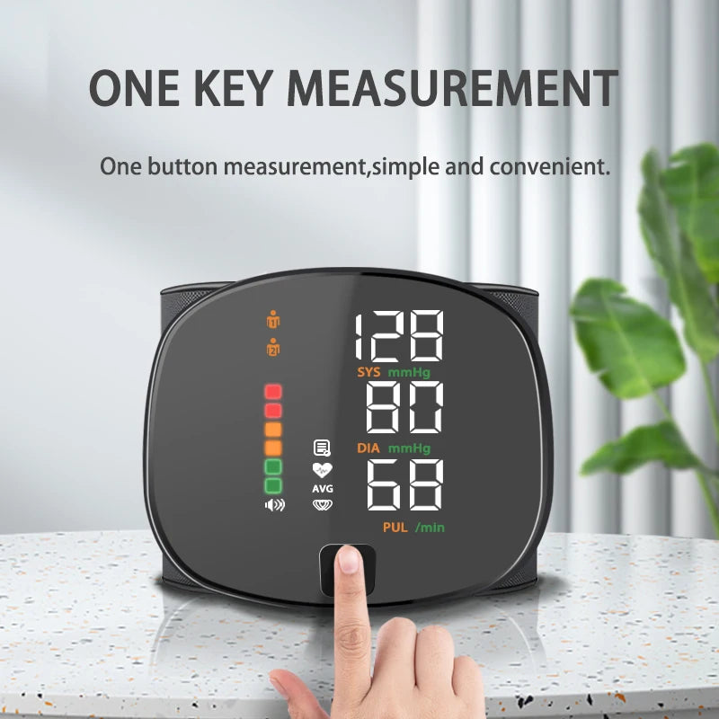 Zorelie.co digital wrist blood pressure monitor with one button measurement and clear LED display