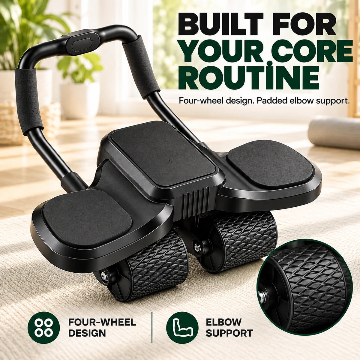 Zorelie Ab Roller four-wheel design and padded elbow supports