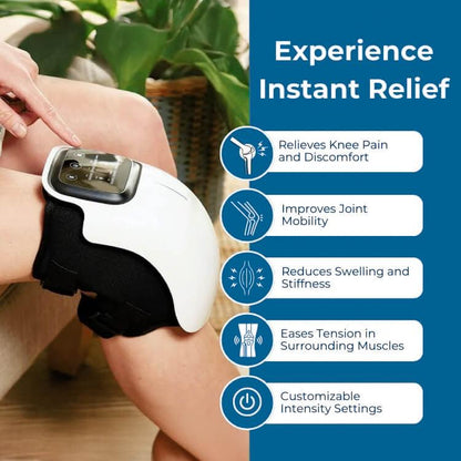 Zorelie knee heat therapy device worn on leg providing pain relief and improved joint mobility
