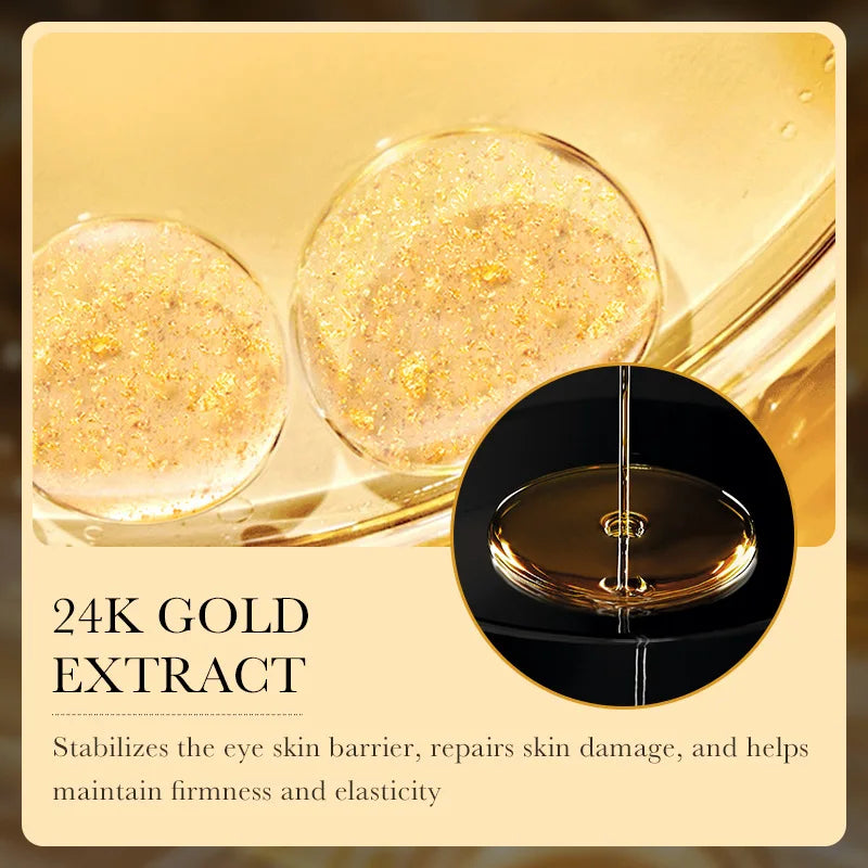 Close-up of 24k gold eye cream with gold extract showing hydration and skin repair properties